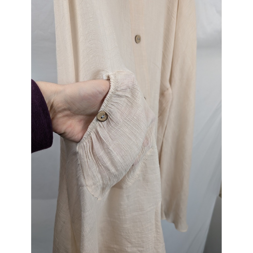 Lagenlook Button Pockets Midi Dress Size M Tan Textured Boho Cottagecore Coastal - Picture 4 of 9